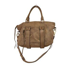 She + Lo Next Chapter Satchel Crossbody Beige Metallic Leather Studs w/ Strap